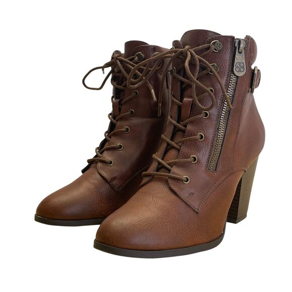 Daisy Fuentes Women’s Brown Faux Leather Lace-Up Ceci Heeled Ankle Boots Sz 10M - Picture 3 of 10